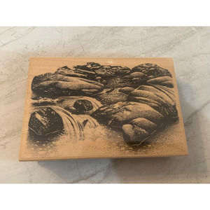 STAMPSCAPES 1997 Wooden Mounted Rubber Stamp Babbling Brook Stamp #183G